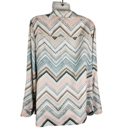 Chico's Womens Top Size 2 Large Watercolor Chevron Roll Tab Long Sleeve Pullover - Picture 2 of 8